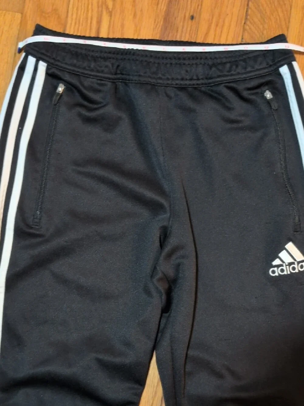 Adidas men's Black Jogger Pants with White Stripes S
